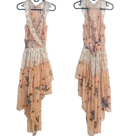 Free People Floral Skies Hi-Low Ruffle Midi Dress S - Picture 1 of 9
